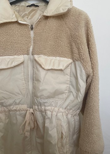 Kürklü Kısa Bej Kadın Ceket - Görsel 3