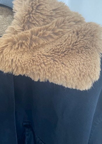 Kahverengi Kürklü Lacivert Kadın Midi Ceket - Görsel 5