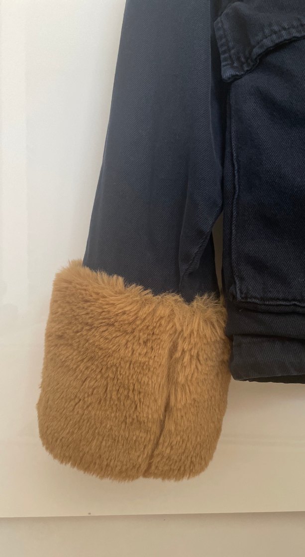 Kahverengi Kürklü Lacivert Kadın Midi Ceket - Görsel 3