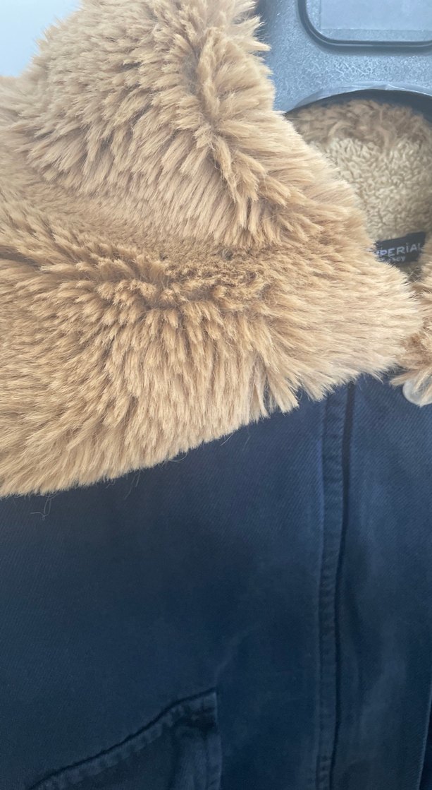 Kahverengi Kürklü Lacivert Kadın Midi Ceket - Görsel 4