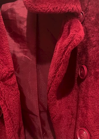 Bordo Düğmeli Midi Kadın Kaban - Görsel 9