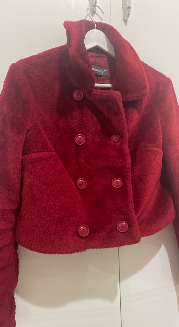 Bordo Düğmeli Midi Kadın Kaban - Görsel 4