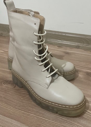 Derimod Bej Deri Kadın Bot, Kalın Topuklu, Günlük - Görsel 5