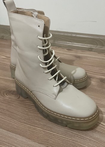 Derimod Bej Deri Kadın Bot, Kalın Topuklu, Günlük - Görsel 6