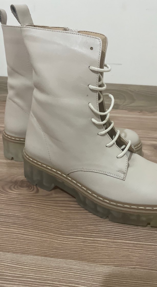 Derimod Bej Deri Kadın Bot, Kalın Topuklu, Günlük - Görsel 4