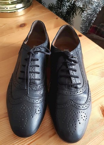 38 Beden siyah Renk Siyah Deri Bağcıklı Loafer Ayakkabı