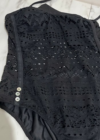 Dantel Detaylı Siyah Gotik Mayo straplez - Görsel 3