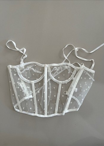 Dantel Detaylı Beyaz Puantiyeli Bustiyer - Görsel 4