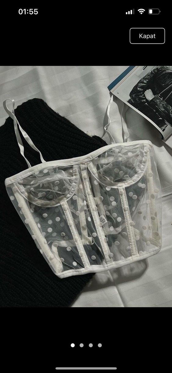 Dantel Detaylı Beyaz Puantiyeli Bustiyer - Görsel 3