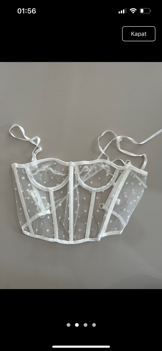 Dantel Detaylı Beyaz Puantiyeli Bustiyer - Görsel 4