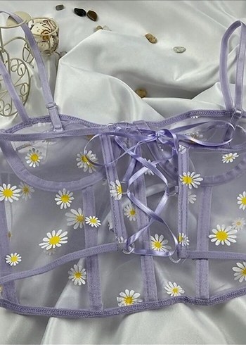 Mor papatya desenli büstiyer - Görsel 2