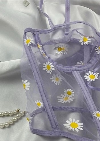 Mor papatya desenli büstiyer - Görsel 3