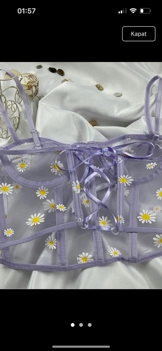 Mor papatya desenli büstiyer - Görsel 2