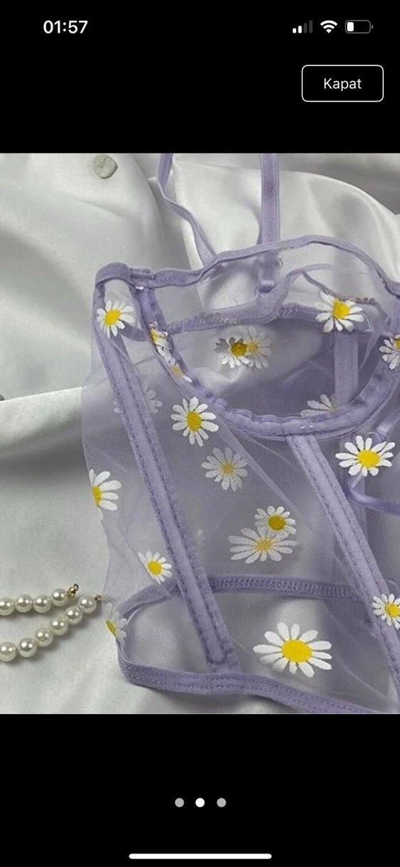 Mor papatya desenli büstiyer - Görsel 3