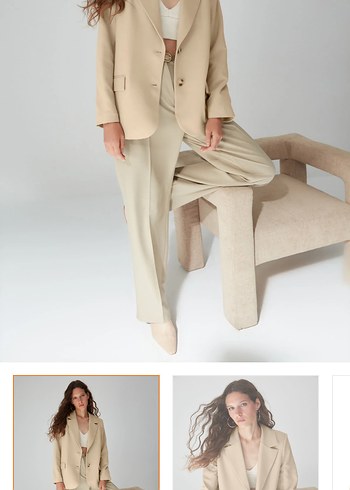 Bej Kadın Düğmeli Blazer - Görsel 2