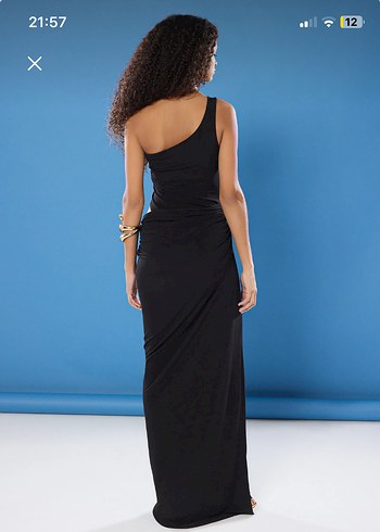 Siyah Drapeli Uzun Straplez Elbise - Görsel 3