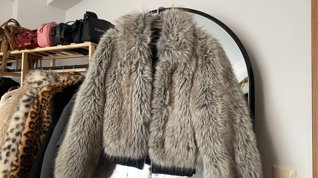 Gri Kadın Suni Kürk Ceket - Görsel 2
