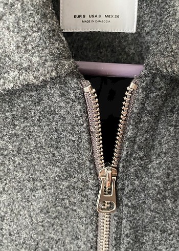 Gri Yün Midi Kadın Ceket Fermuarlı - Görsel 3