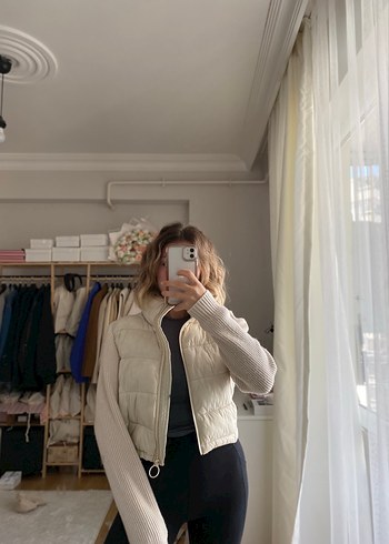 Bej Kadın Şişme Midi Ceket