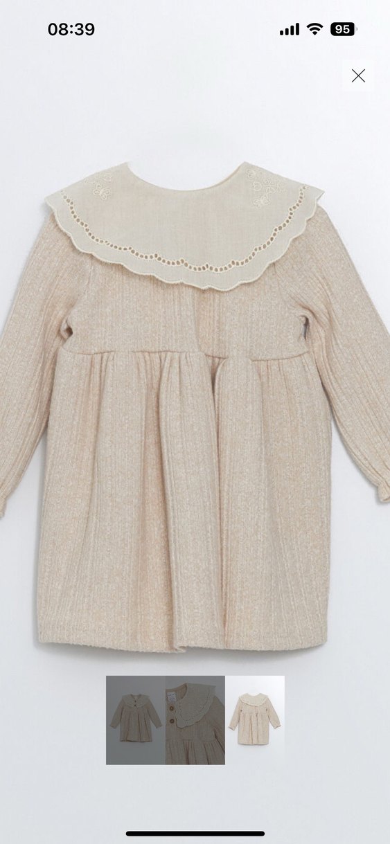 Bej Bohem Uzun Kollu Kız Bebek Elbisesi - Görsel 2