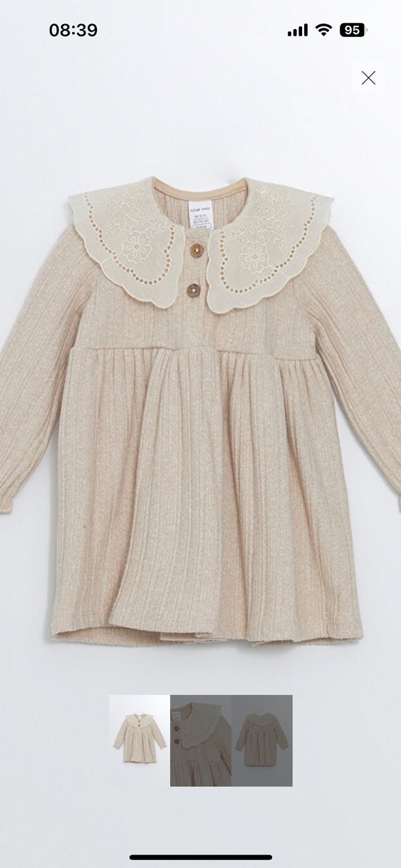 Bej Bohem Uzun Kollu Kız Bebek Elbisesi - Görsel 3