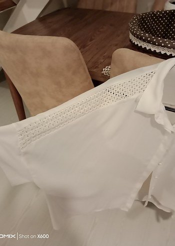l Beden beyaz Renk Beyaz Mini Düğmeli Kısa Kollu Kadın şifon gömlek