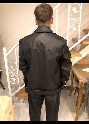Erkek Siyah Deri Ceket - Görsel 6