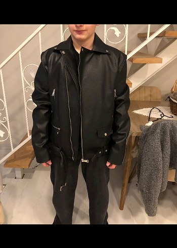 Erkek Siyah Deri Ceket - Görsel 2
