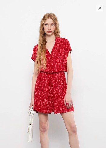 Kırmızı Puantiyeli Mini Rahat Elbise - Görsel 5