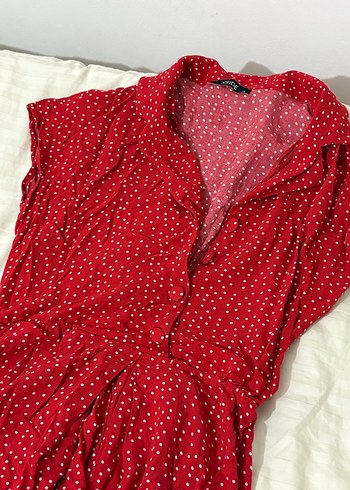 Kırmızı Puantiyeli Mini Rahat Elbise - Görsel 6