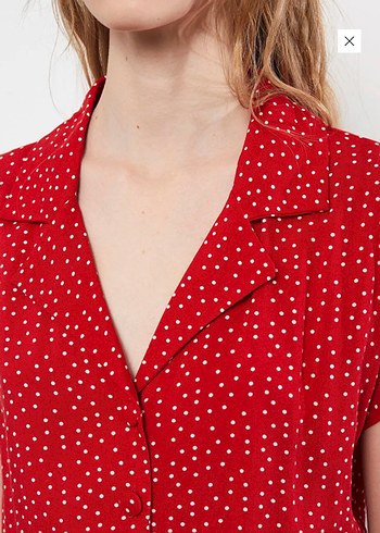 Kırmızı Puantiyeli Mini Rahat Elbise - Görsel 4