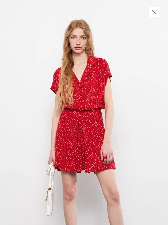 Kırmızı Puantiyeli Mini Rahat Elbise - Görsel 5