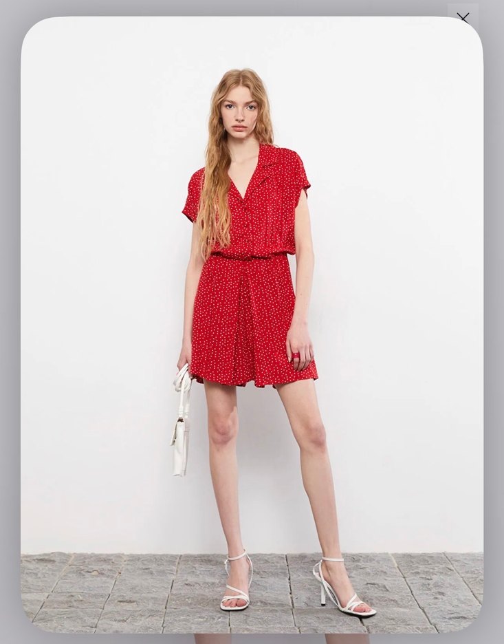 Kırmızı Puantiyeli Mini Rahat Elbise - Görsel 2