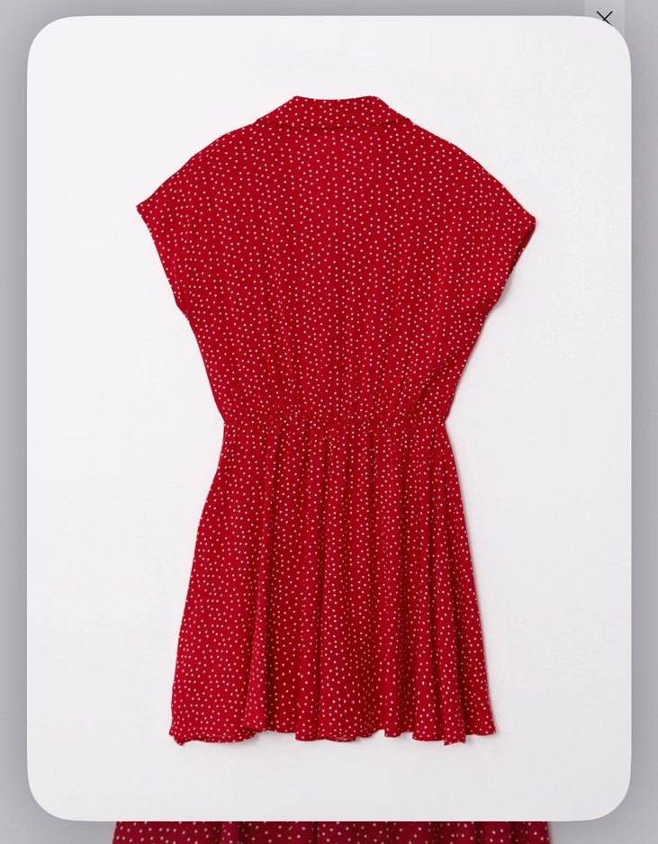 Kırmızı Puantiyeli Mini Rahat Elbise - Görsel 3