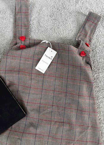 Düğmeli Uzun Ekose Gri Elbise - Görsel 2