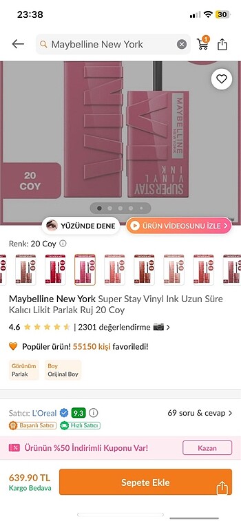  Beden beyaz Renk Maybeline super stay vinyl lnk