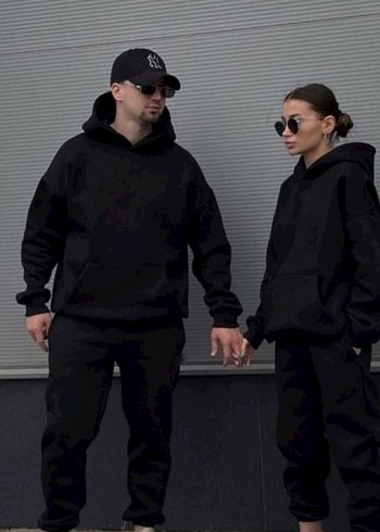 Siyah Kapüşonlu Oversize Kadın Eşofman Takımı