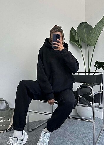 m Beden siyah Renk 3 iplik sardonlu oversize takım