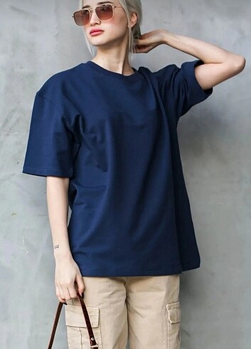 Kısa kollu bisiklet yaka oversize t-shirt 