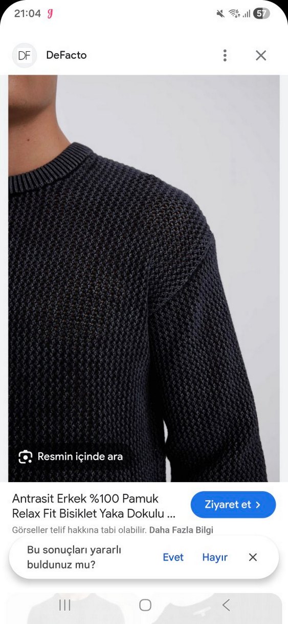 Gri Erkek Denim Triko Bisiklet Yaka Kazak - Görsel 2