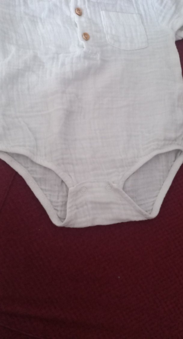 Düğmeli Keten Kısa Kollu Bebek Body - Görsel 4