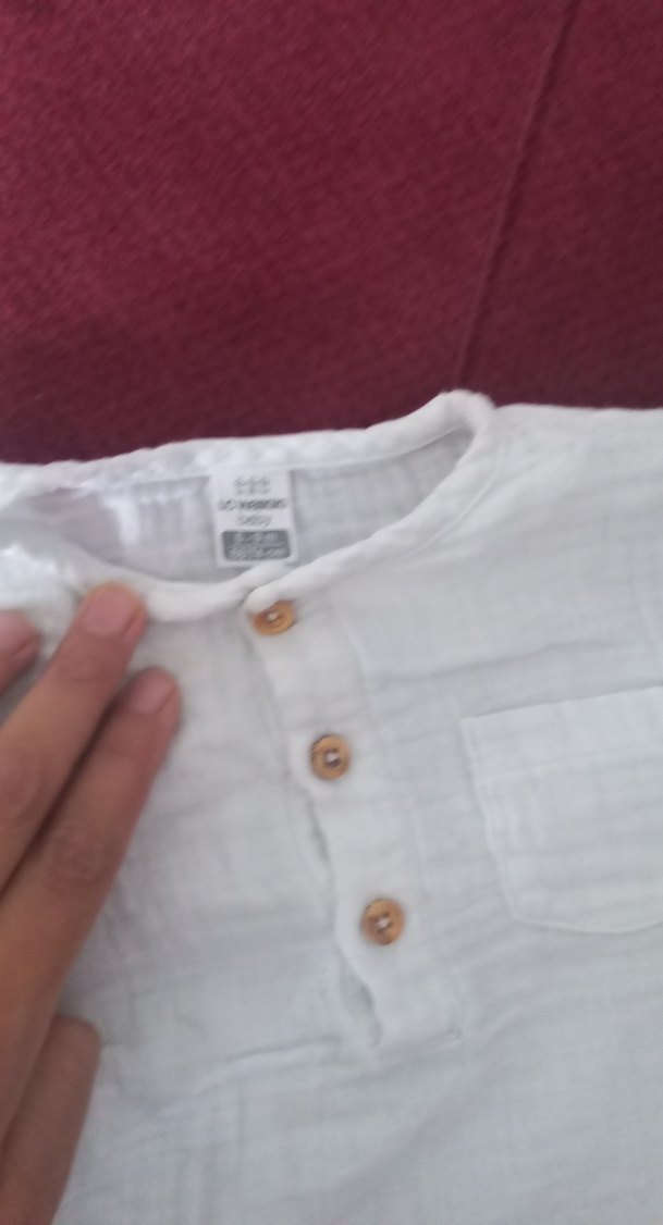 Düğmeli Keten Kısa Kollu Bebek Body - Görsel 3