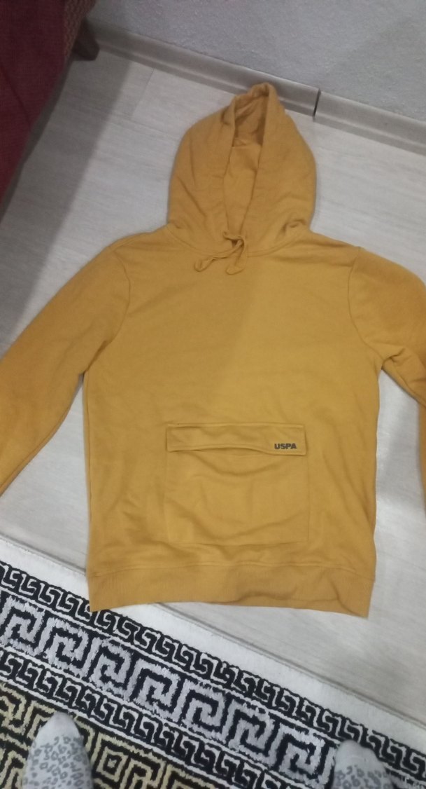 Sarı Kapüşonlu Kadın Sweatshirt - Görsel 2