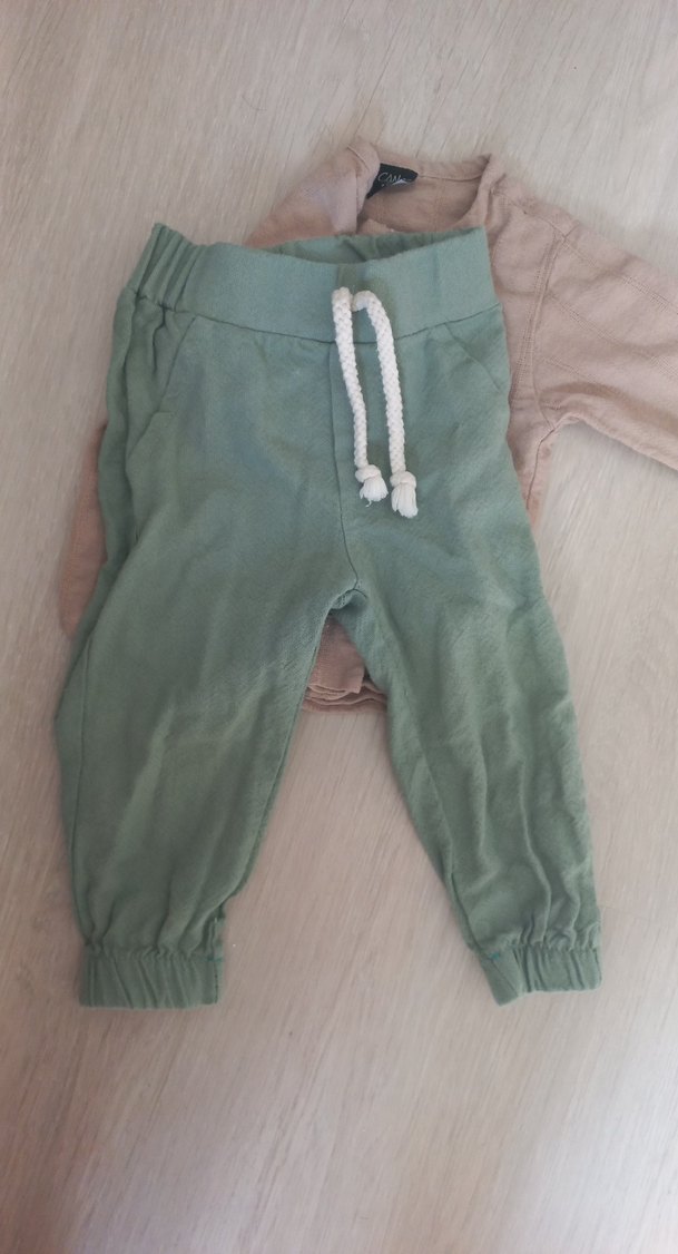 Bej Keten Uzun Kollu Bebek Takımı - Görsel 4