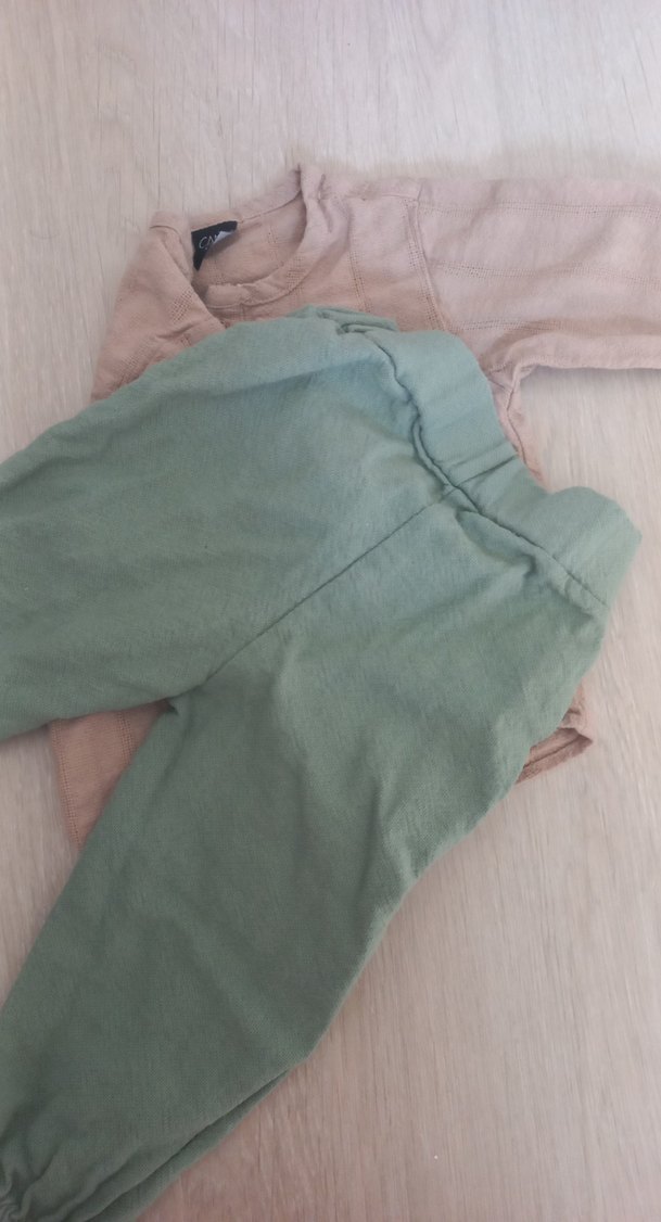 Bej Keten Uzun Kollu Bebek Takımı - Görsel 5