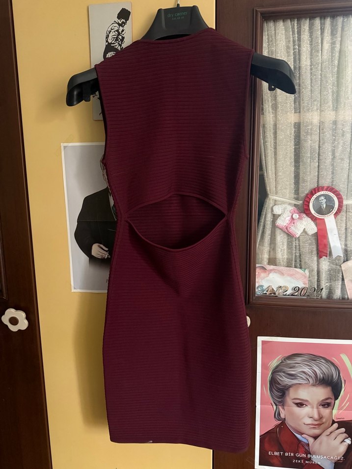 Alexander wang Bordo V Yaka Kolsuz Triko Elbise - Görsel 3