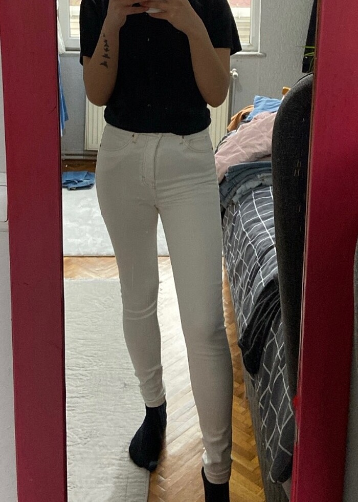 Kırık beyaz skinny pantolon - Görsel 3