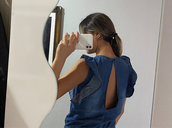 Sırt detaylı kot tulum - Görsel 5