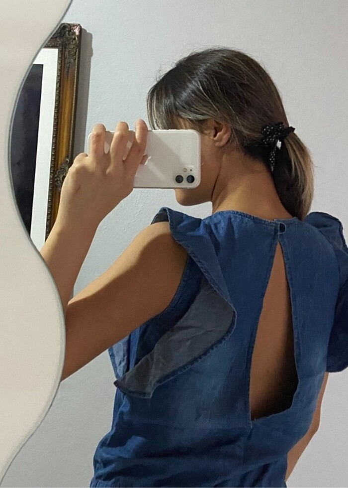 Sırt detaylı kot tulum - Görsel 5