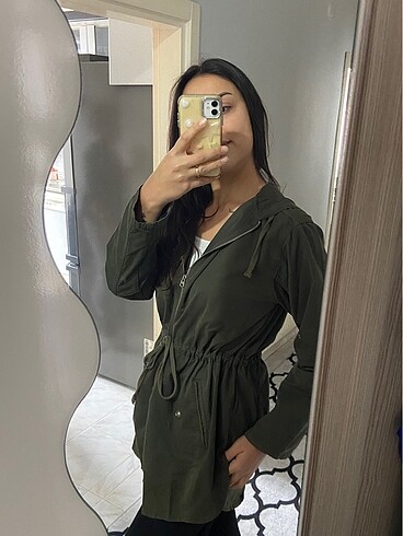 Asker yeşili kapüşonlu yağmurluk - Görsel 4